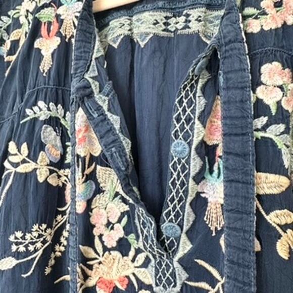 Johnny Was Sheer Embroidered Blouse Navy Floral Size S Bohemian Chic - Picture 4 of 6